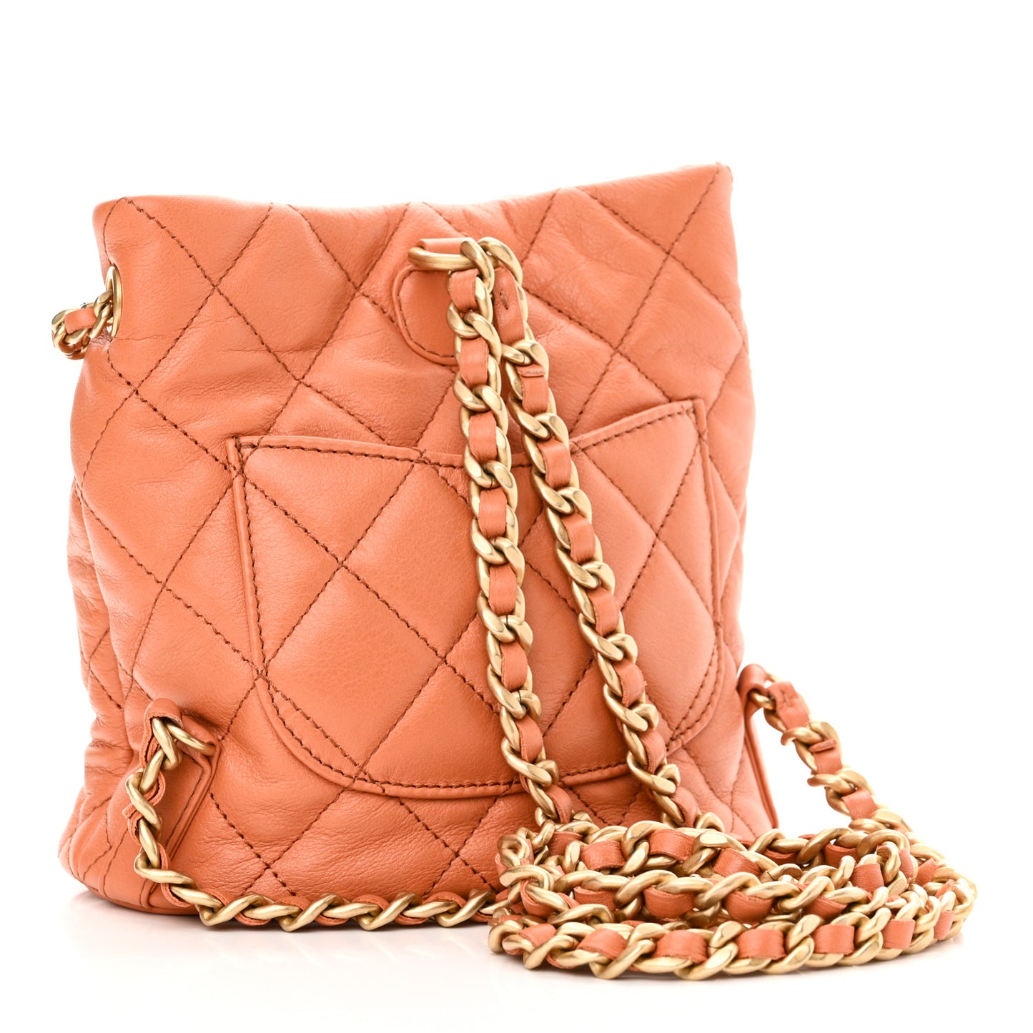 Calfskin Quilted Small CC Chain Bucket Backpack Orange
