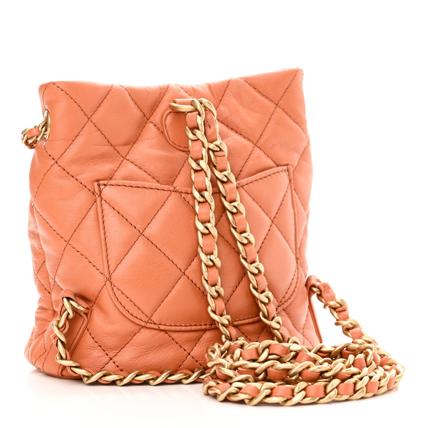 Chanel Calfskin Quilted Small CC Chain Bucket Backpack Orange 3 of 10