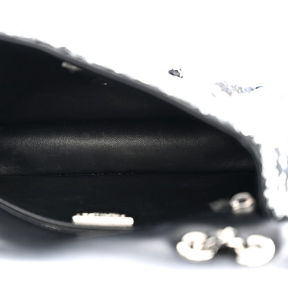 Chanel Sequin Camellia Small Single Flap Silver Black 5 of 11