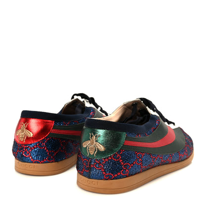 Gucci Lurex Calfskin Web GG Monogram Mens Falacer Sneakers 9 Iridescent Blue Iridescent Red Silver 5 of 10