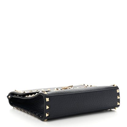 Valentino Garavani Pebbled Calfskin Medium Rockstud Flip Lock Crossbody Bag Navy 4 of 9