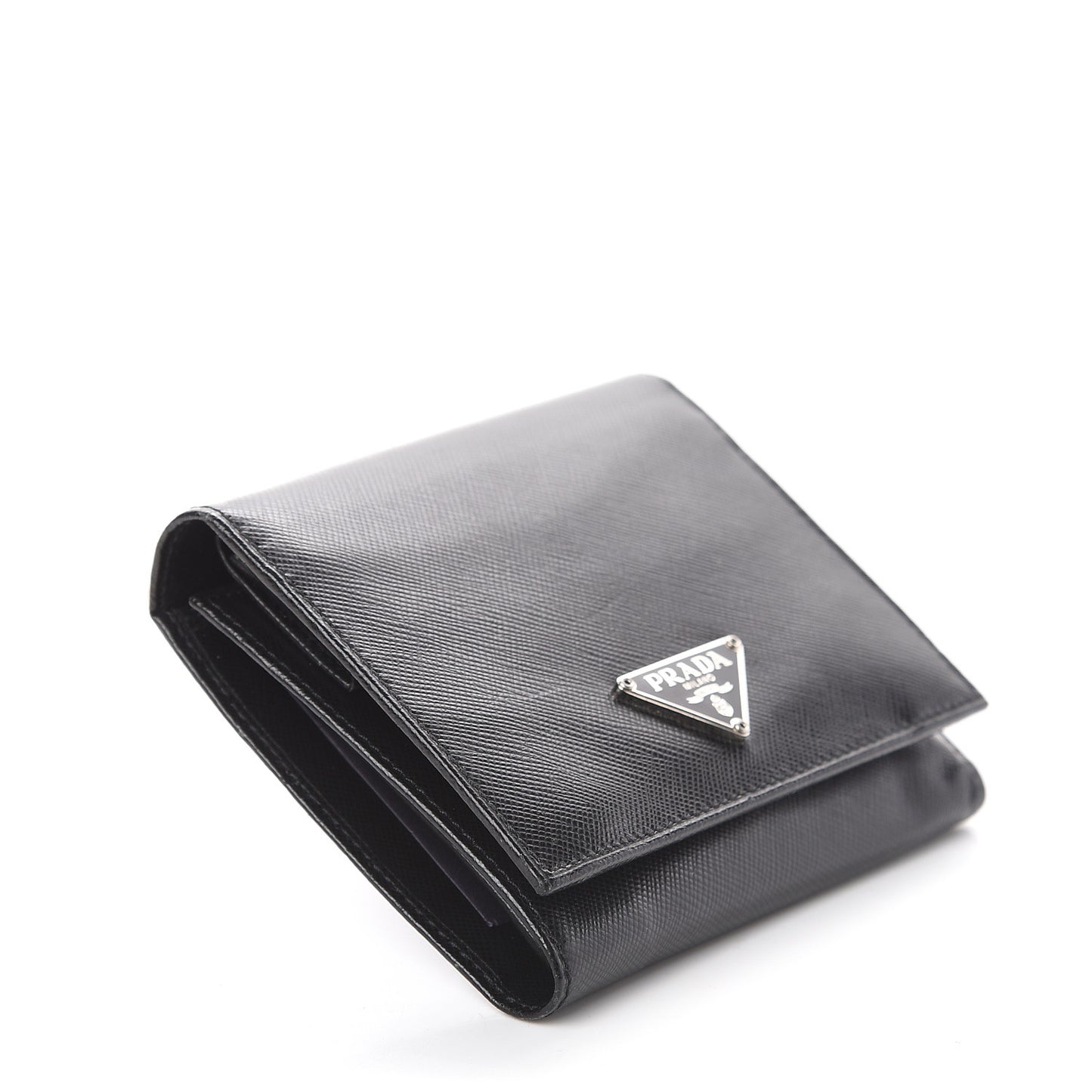 Saffiano Metal Tri-Fold Wallet Black