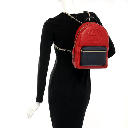 Gucci Pebbled Calfskin Bi-Color Soho Chain Backpack Red Navy 2 of 7