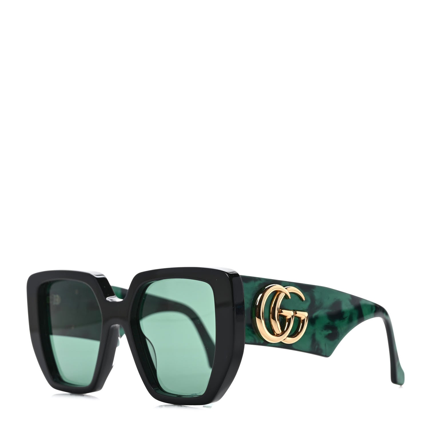 Gucci Acetate Square Frame Sunglasses GG0956S Green Black 1 of 7