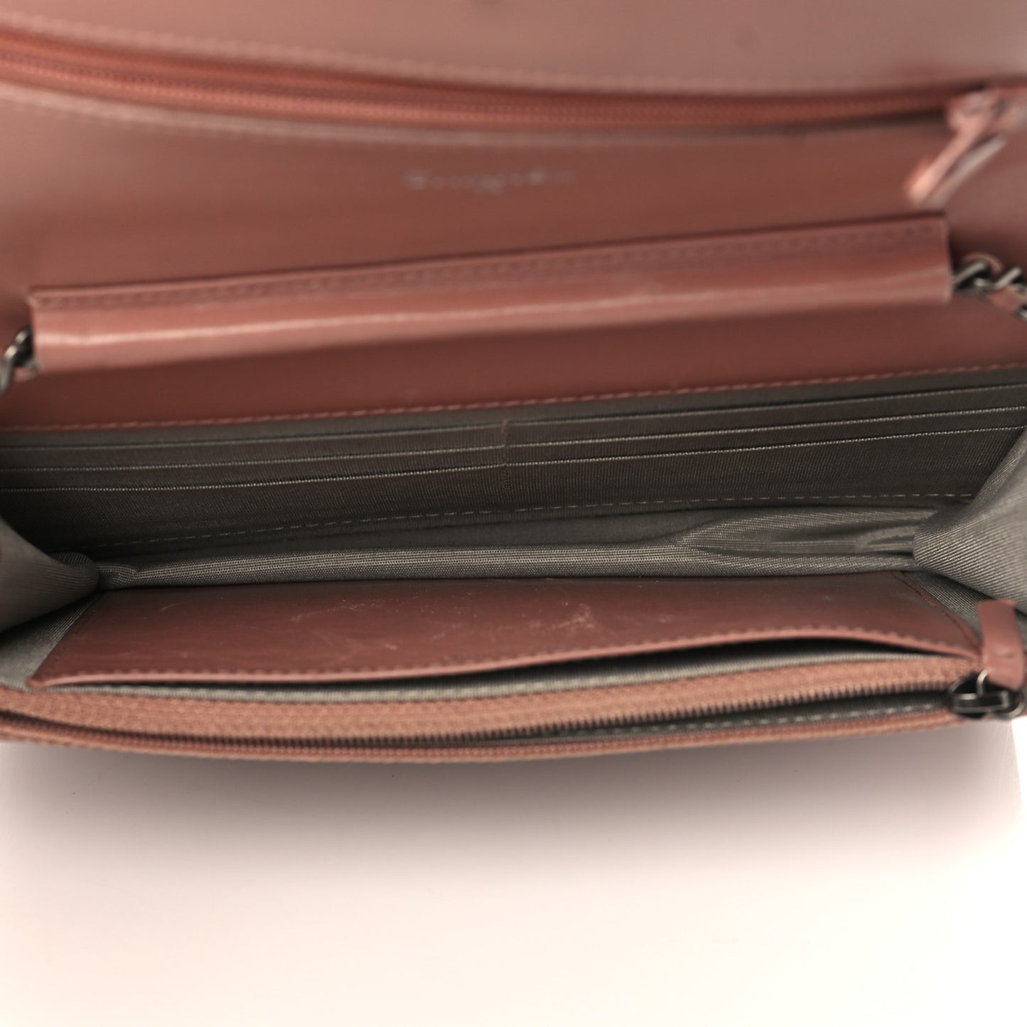 Metallic Glazed Calfskin Boy Wallet On Chain WOC Pink