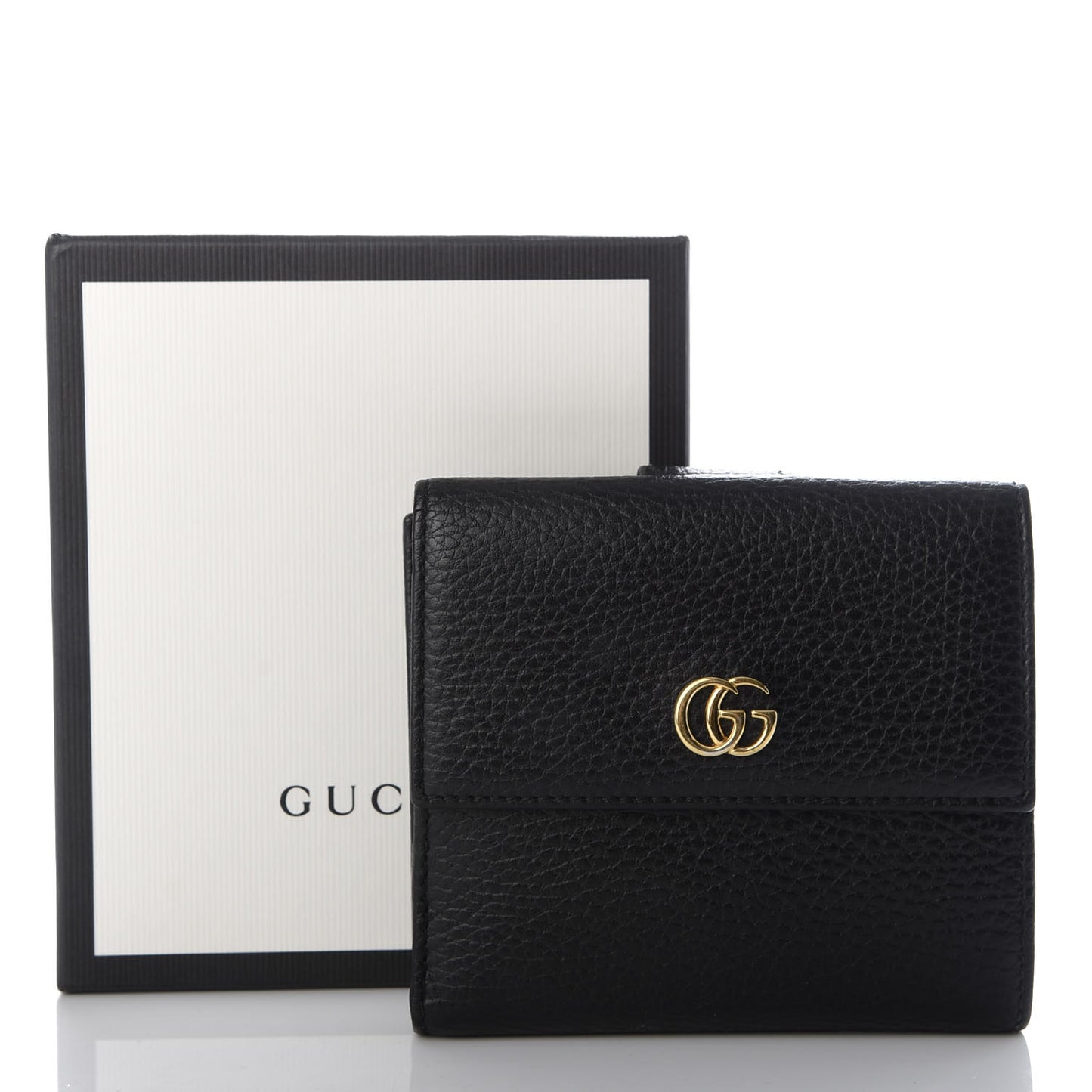 Dollar Calfskin Double G French Flap Wallet Black