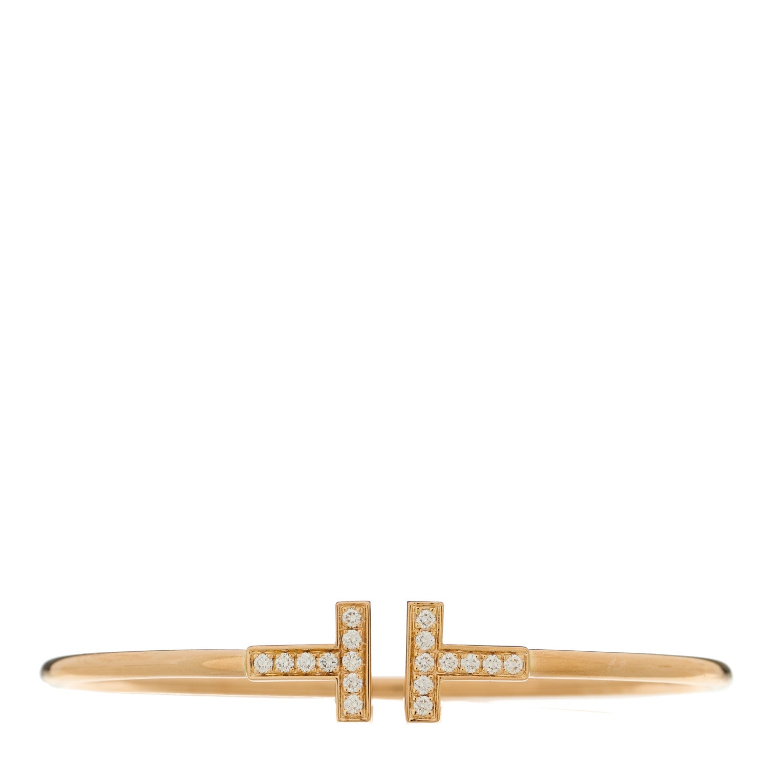Tiffany 18K Rose Gold Diamond T Wire Bracelet 1 of 3