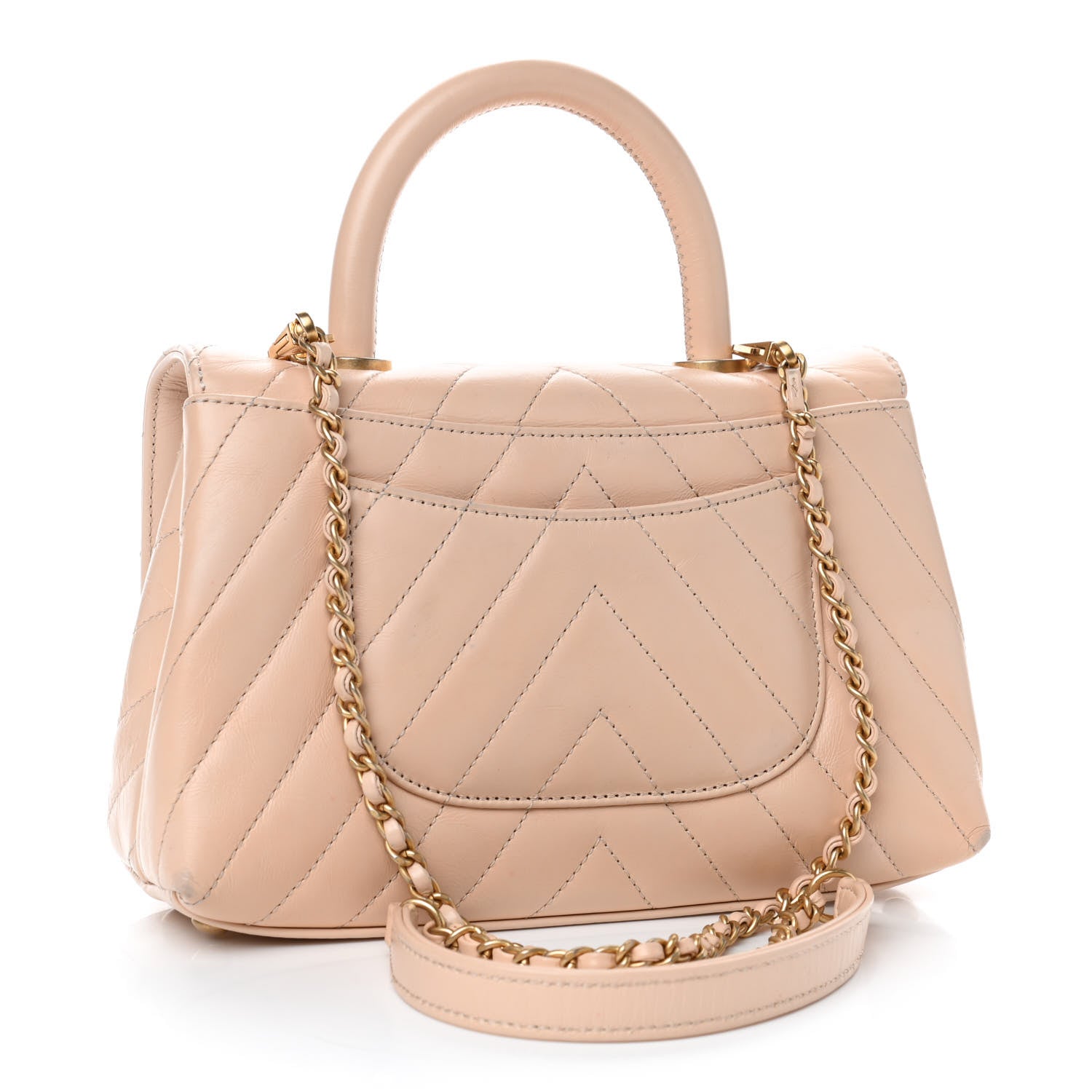 Chanel Calfskin Chevron Quilted Mini Coco Handle Flap Beige 2 of 9