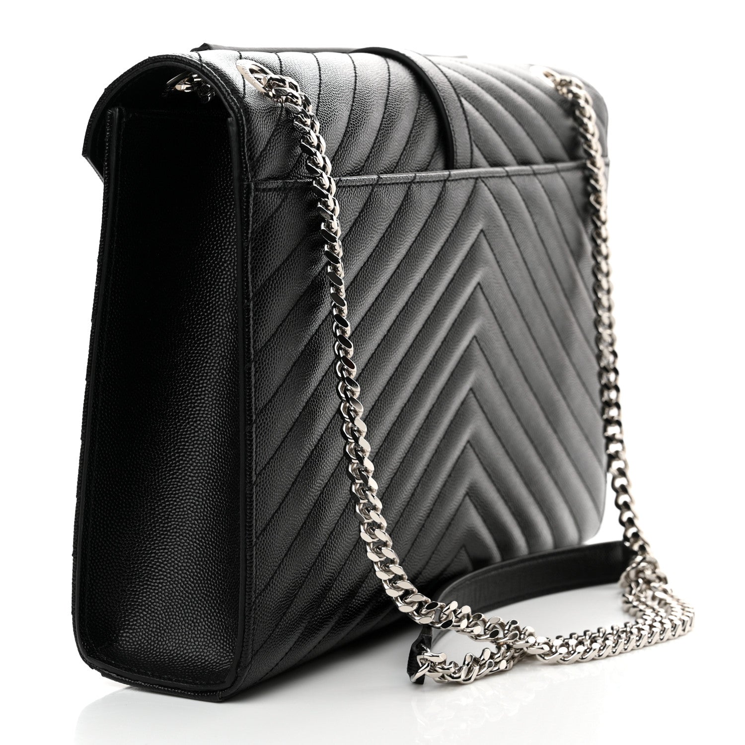 Saint Laurent Grain De Poudre Matelasse Chevron Large Monogram Satchel Black 3 of 10