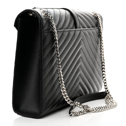 Saint Laurent Grain De Poudre Matelasse Chevron Large Monogram Satchel Black 3 of 10