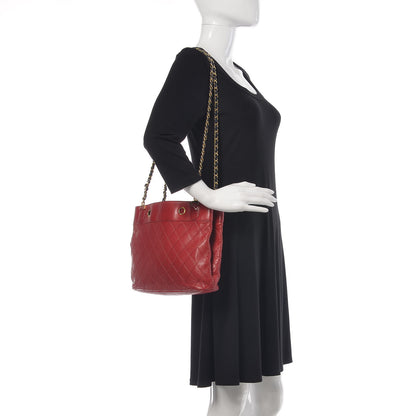 Chanel Lambskin Stitched Shopper Tote Red 2 of 16