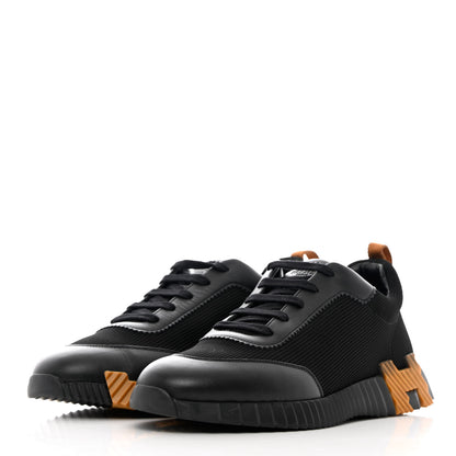 Hermes Technical Canvas Suede Goatskin Bouncing Sneakers 43 Black Miel 3 of 12