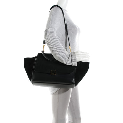 Celine Crocodile Embossed Calfskin Suede Medium Trapeze Black 2 of 9
