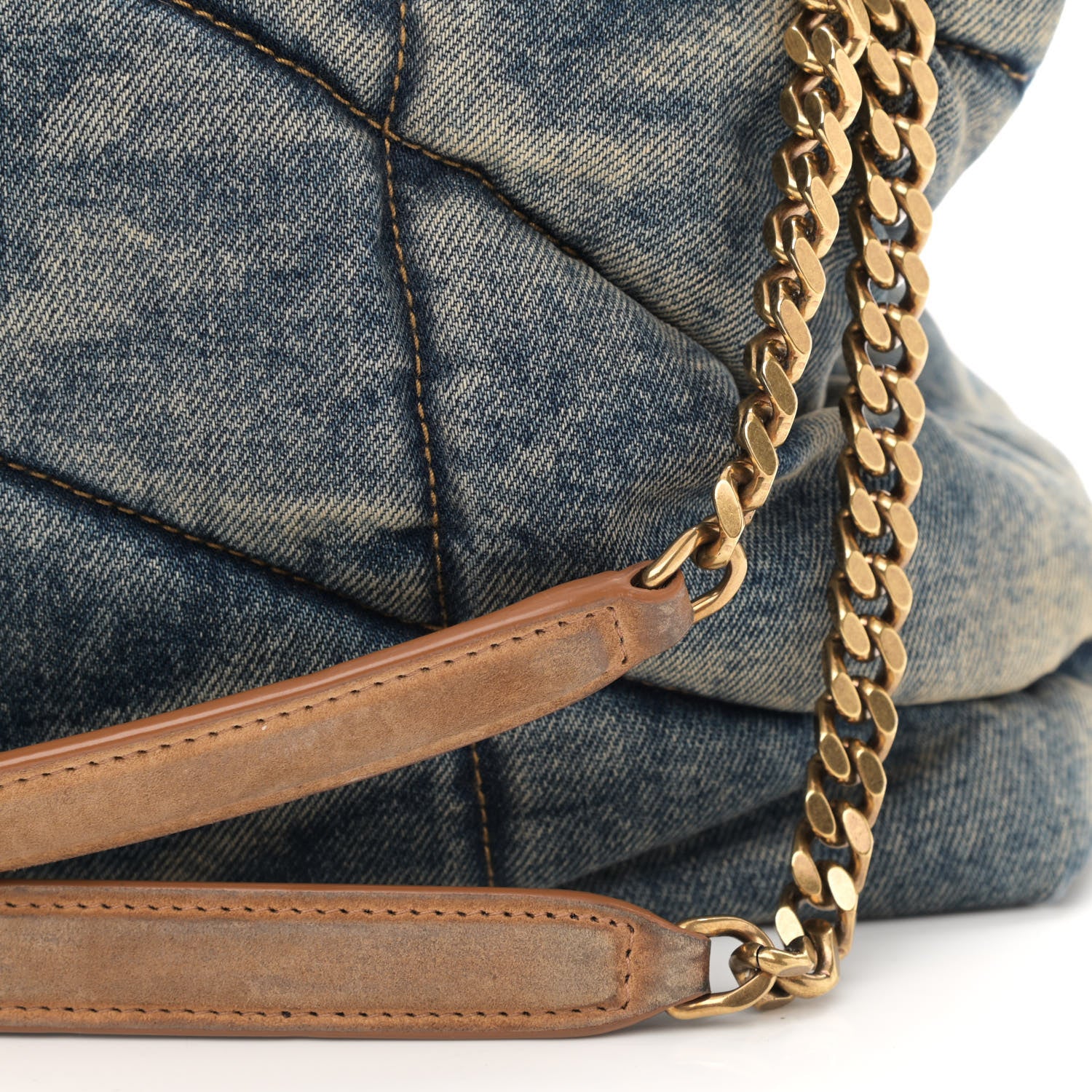 Saint Laurent Denim Quilted Medium Loulou Puffer Monogram Chain Satchel Blue Cinnamon 12 of 12