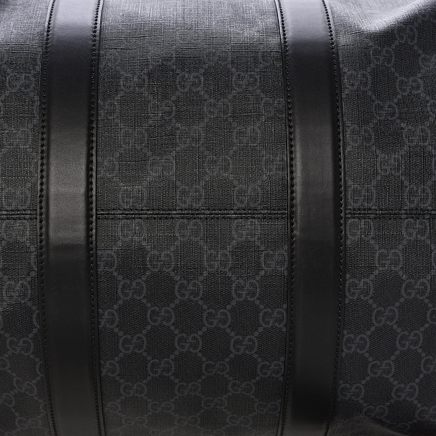 Soft GG Supreme Monogram Appia Calfskin Web Large Carry On Duffle Bag Black Grey