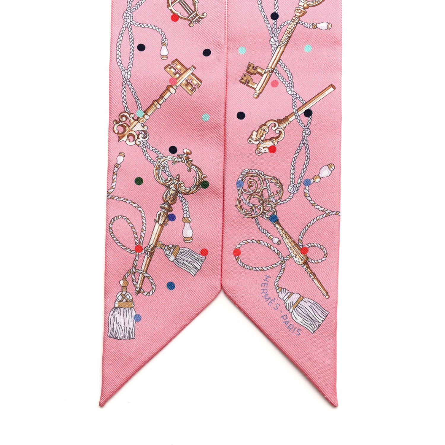 Hermes Silk Les Cles A Pois Twilly Rose Beige Multicolor 2 of 4
