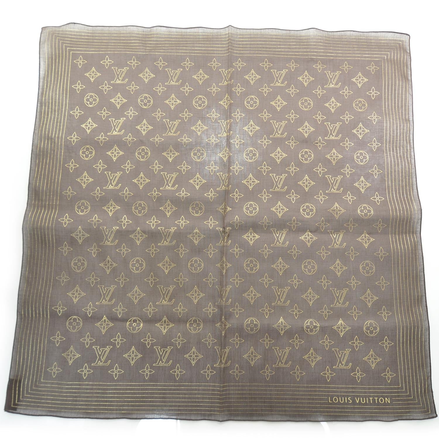 Louis Vuitton Cotton Monogram Scarf Brown and Gold 1 of 4