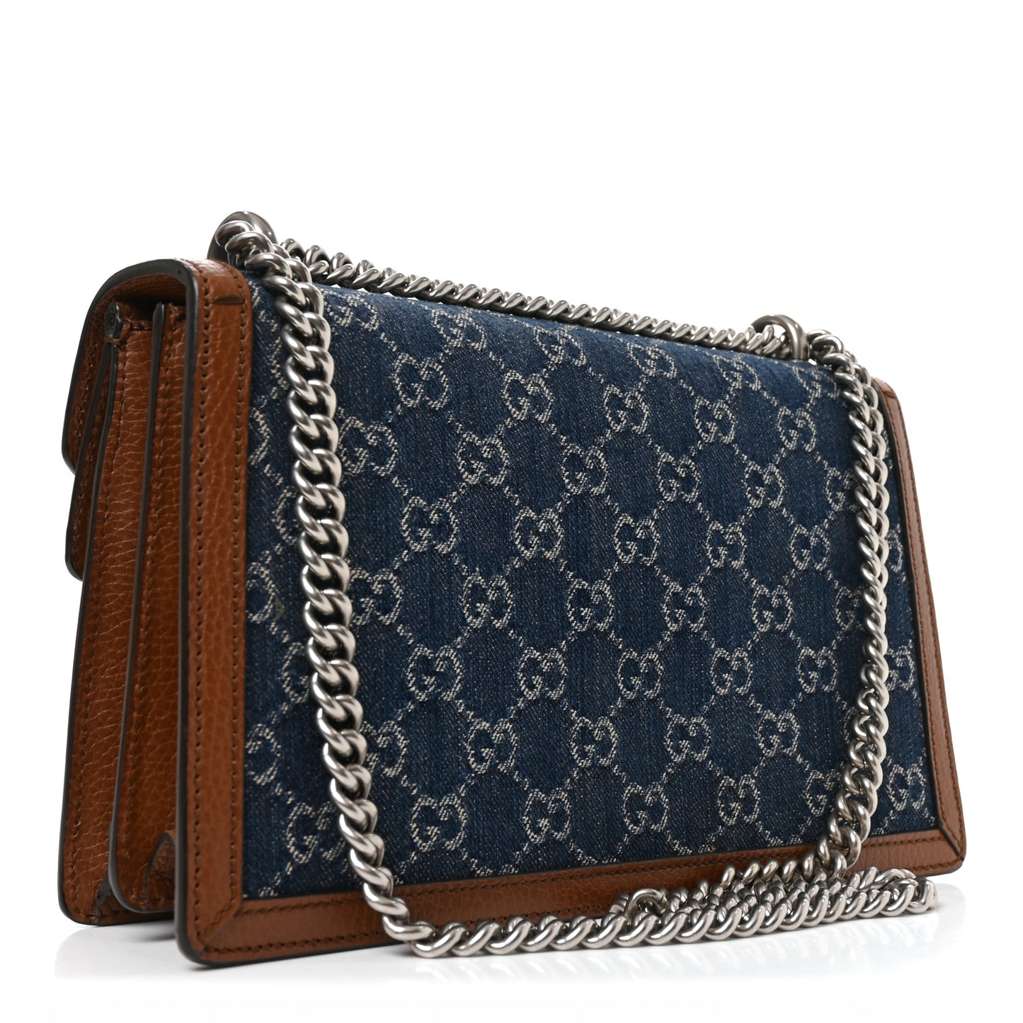 New Denim GG Monogram Dollar Calfskin Enamel Small Dionysus Shoulder Bag Blue Tea Cuir Epilog Electric Blue