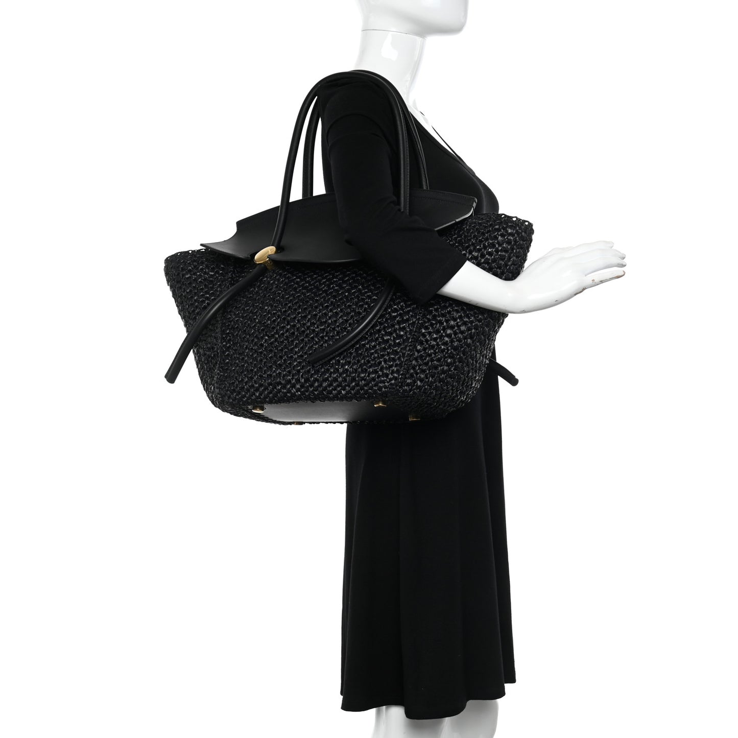 Raffia Calfskin Pipe Bag Black