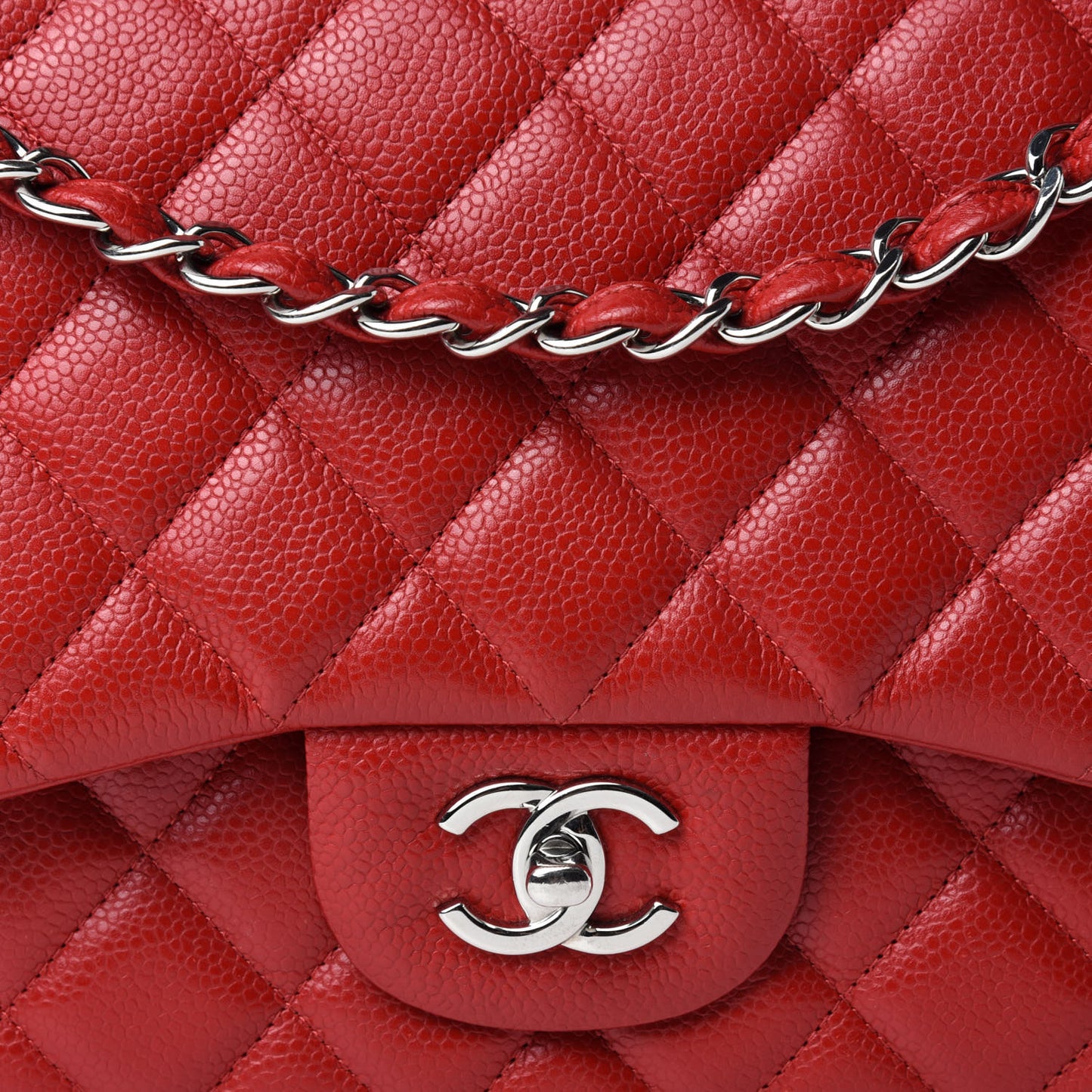 Caviar Quilted Jumbo Double Flap Red