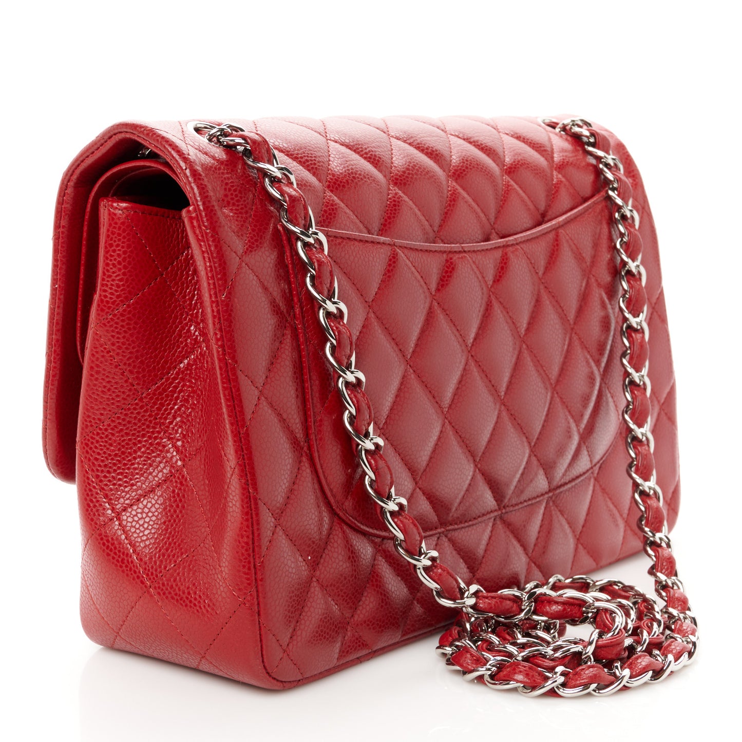 Caviar Quilted Jumbo Double Flap Red