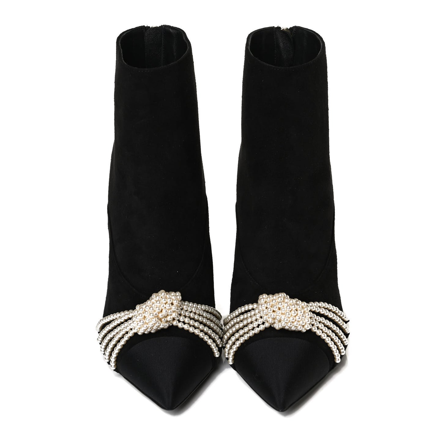 Suede Calfskin Pearl Cap Toe Short Boots 38.5 Black