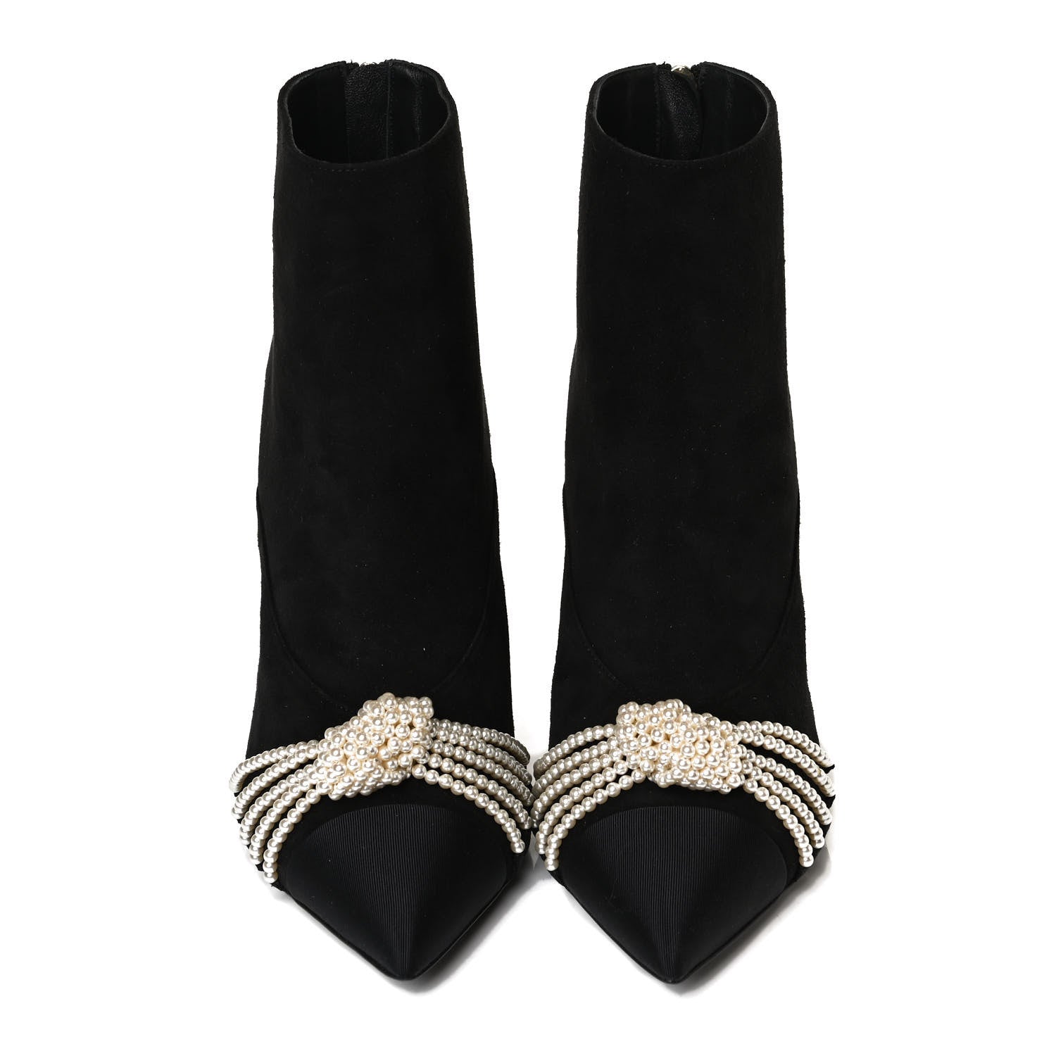 Chanel Suede Calfskin Pearl Cap Toe Short Boots 38.5 Black 5 of 9