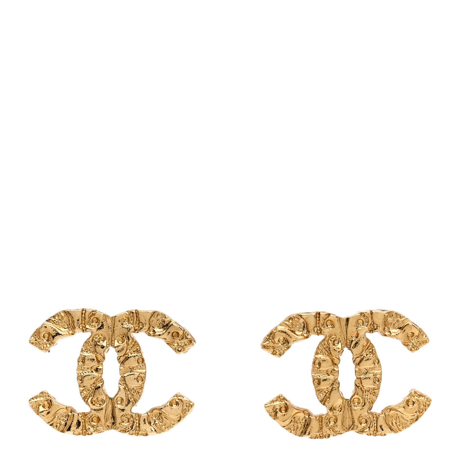 Chanel Metal Textured CC Earrings Gold 1 of 5