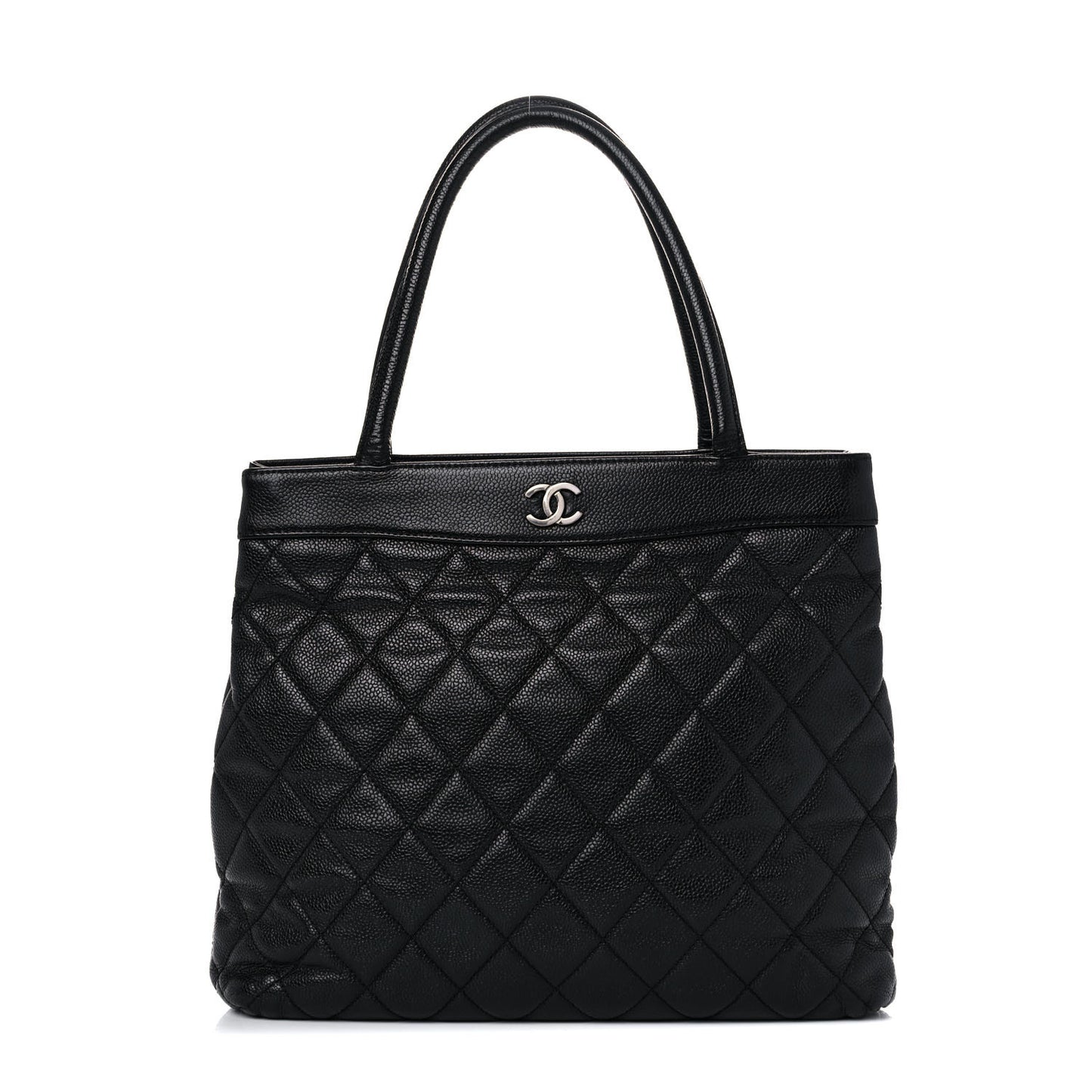 Caviar Quilted CC Shopping Tote Black