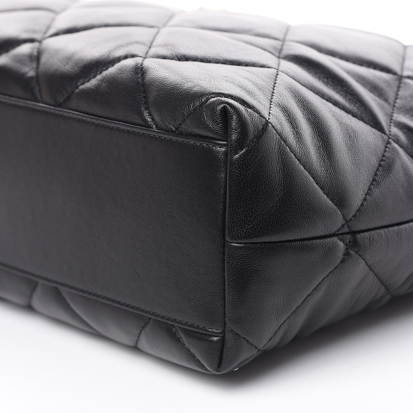 Lambskin Quilted Drawstring Shopping Bag Black