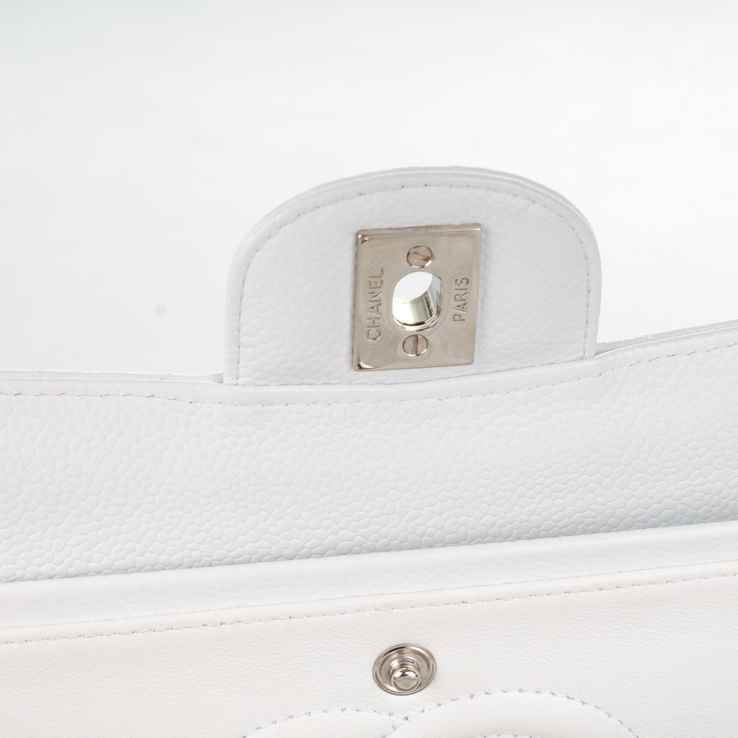 Caviar Quilted Medium Double Flap White