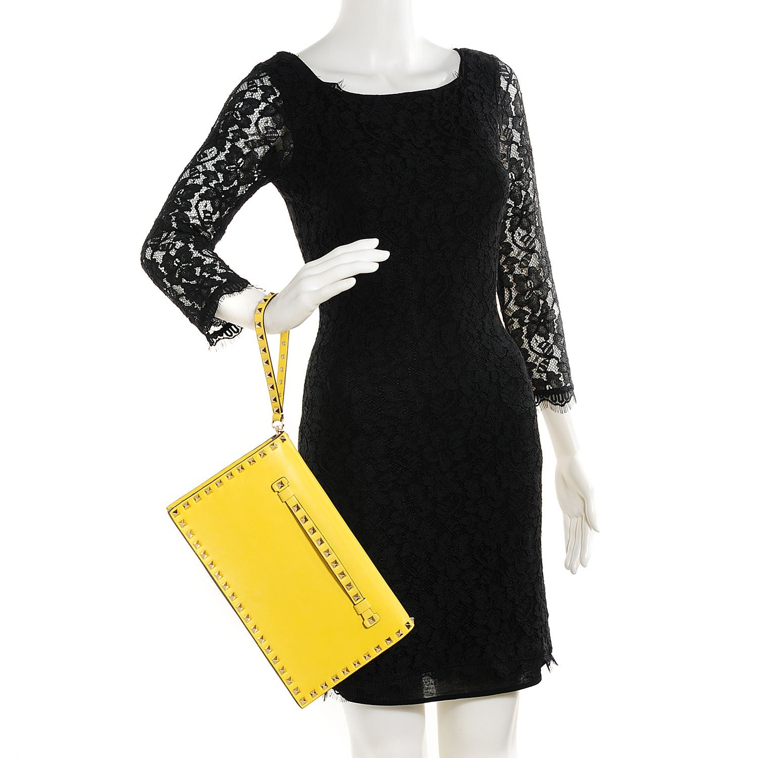 Valentino Garavani Nappa Rockstud Wristlet Clutch Naples Yellow 2 of 7