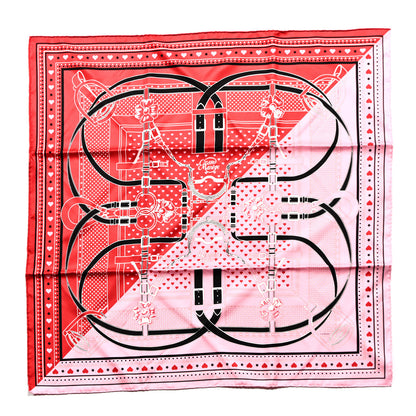 Hermes Silk Grand Manege Cut Bandana Love Scarf 70 Rouge Rose Black 1 of 6