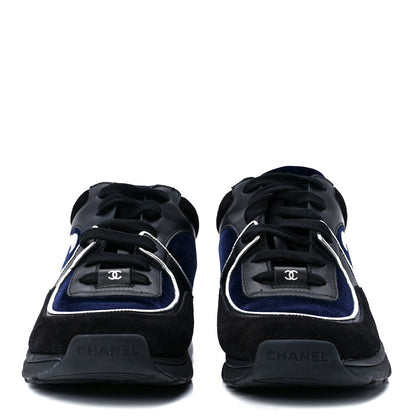 Chanel Suede Velvet Lambskin CC Sneakers 37.5 Black Blue Silver 2 of 9
