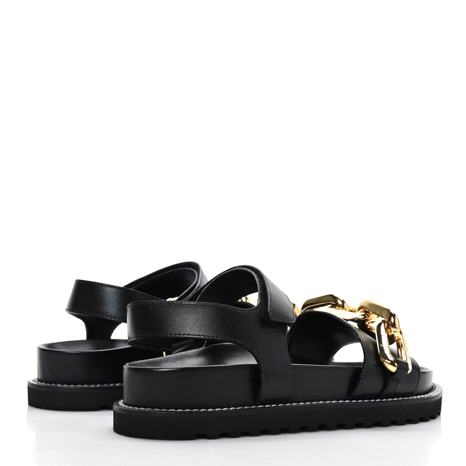 Louis Vuitton Lambskin Chain Link Paseo Flat Comfort Sandals 39 Black 4 of 7