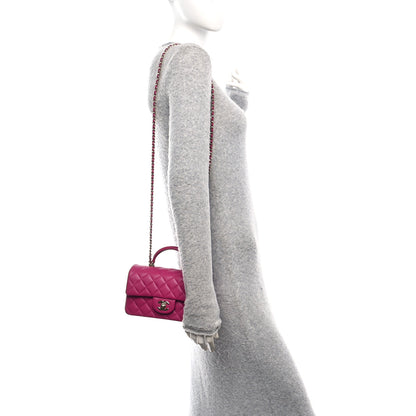 Chanel Lambskin Quilted Mini Top Handle Rectangular Flap Fuchsia 2 of 10