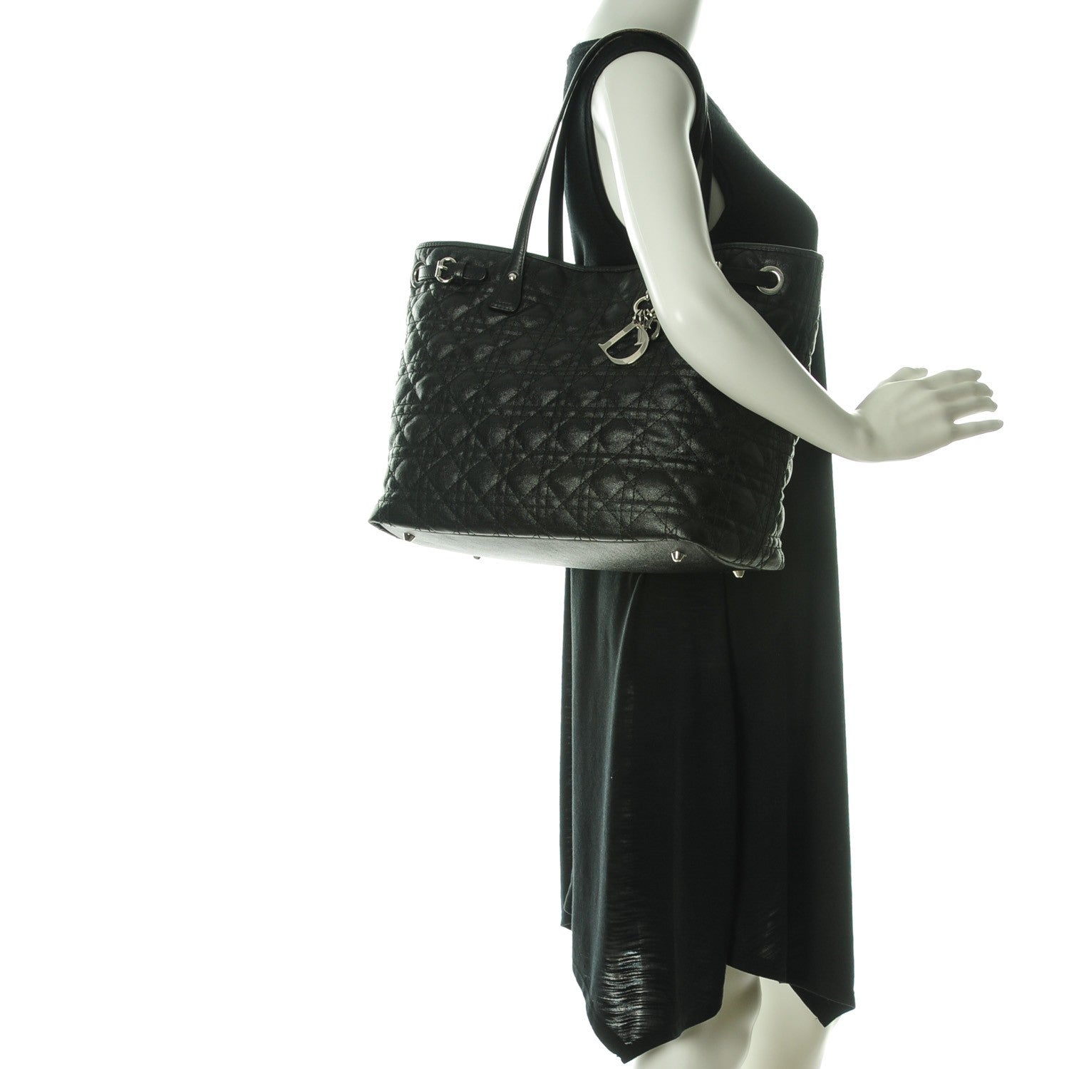Christian Dior Coated Canvas Cannage Medium Panarea Tote Black 2 of 8
