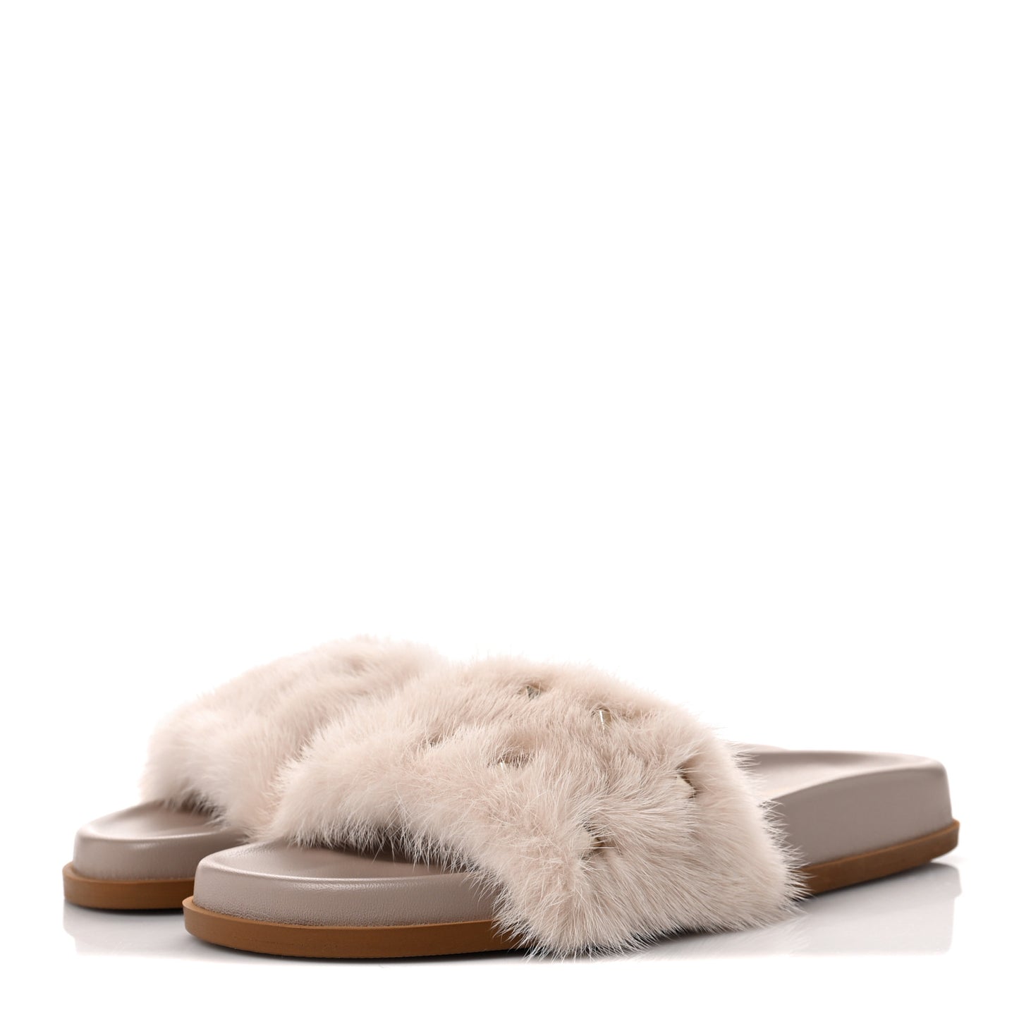 Mink Fur Rockstud Slide Sandals 37 Vapeur