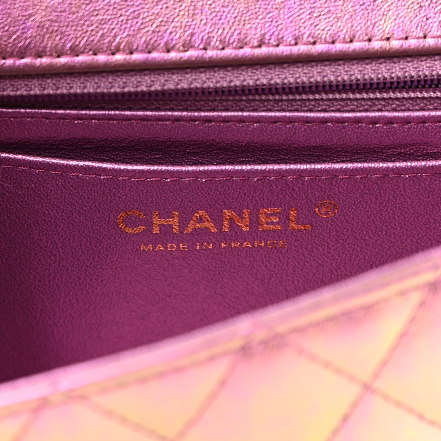 Iridescent Lambskin Quilted Mini Rectangular Flap Purple