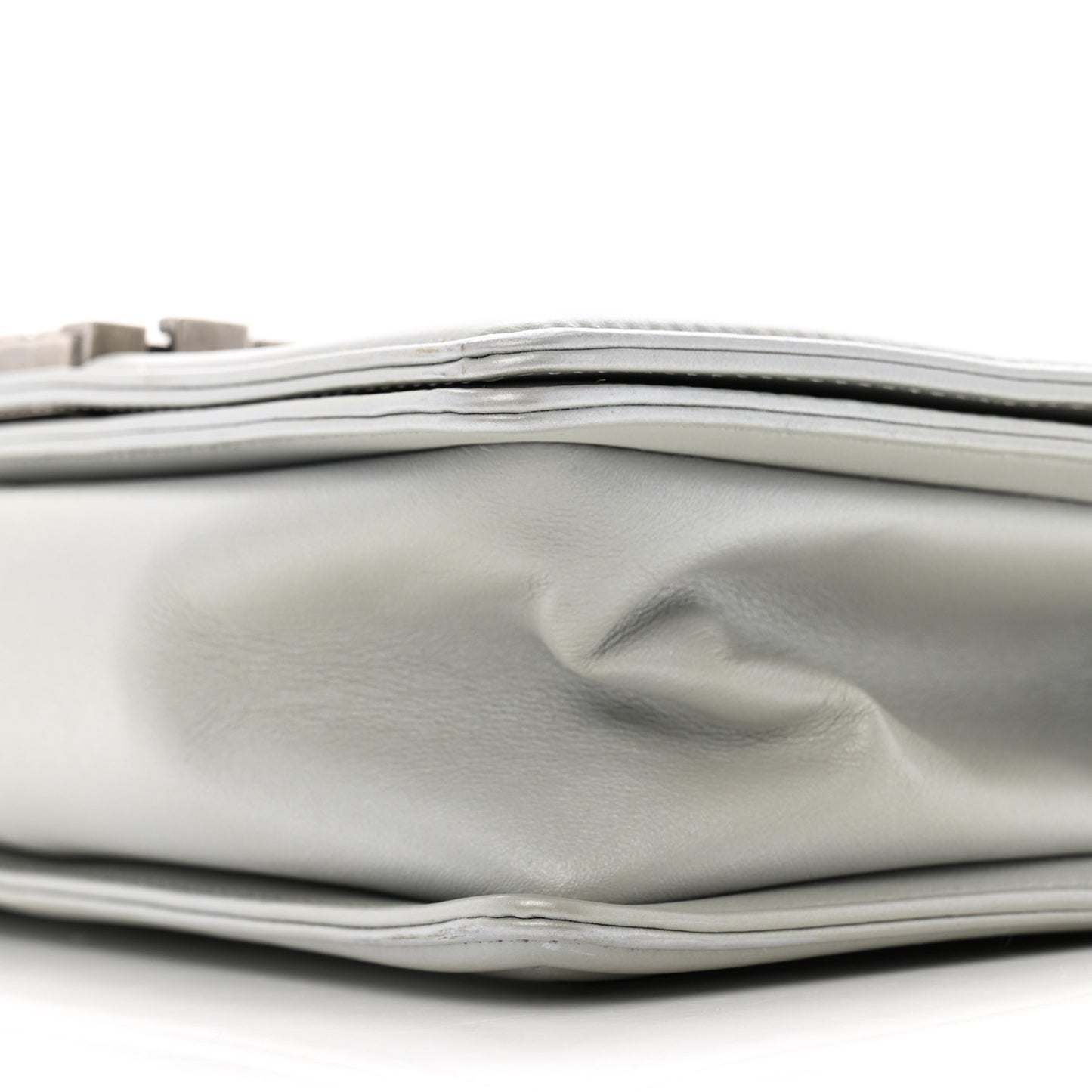Metallic Lambskin Quilted Medium Boy Flap Silver