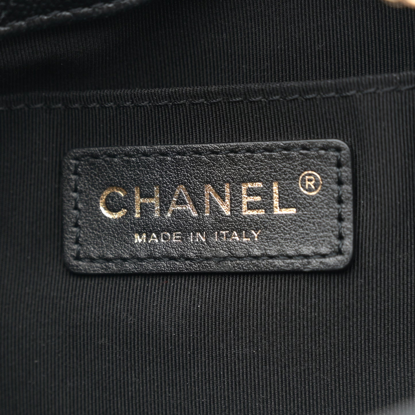 Caviar Quilted Rolled Up Bucket Drawstring Bag Black