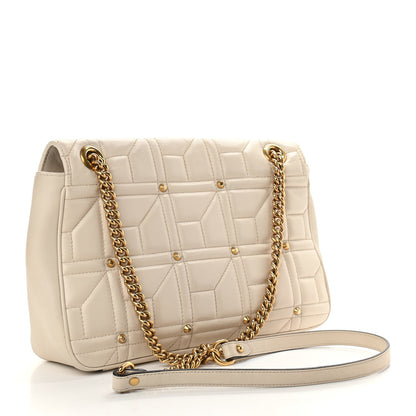 Gucci Calfskin Matelasse Studded Medium GG Marmont Shoulder Bag White 3 of 12