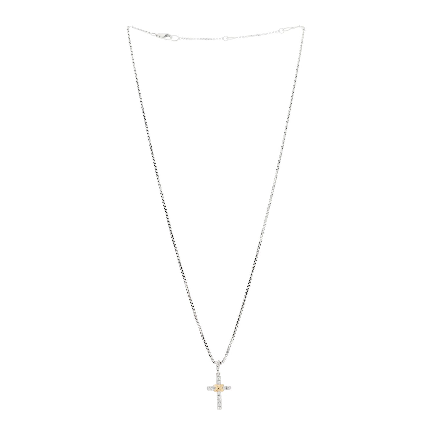 Sterling Silver 18K Yellow Gold Diamond Petite Cross Pendant Necklace