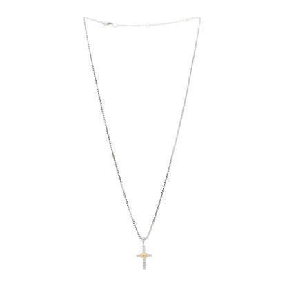 David Yurman Sterling Silver 18K Yellow Gold Diamond Petite Cross Pendant Necklace 3 of 5