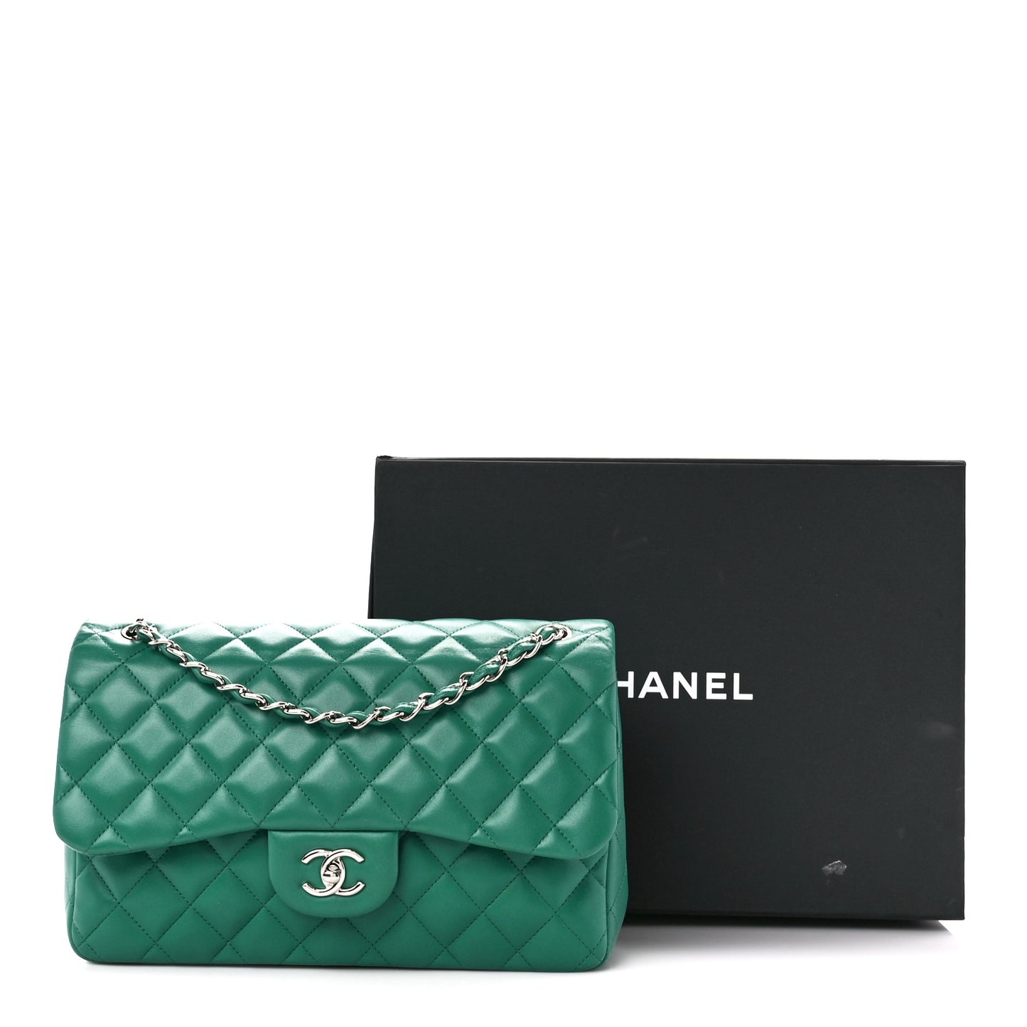 Lambskin Quilted Jumbo Double Flap Green