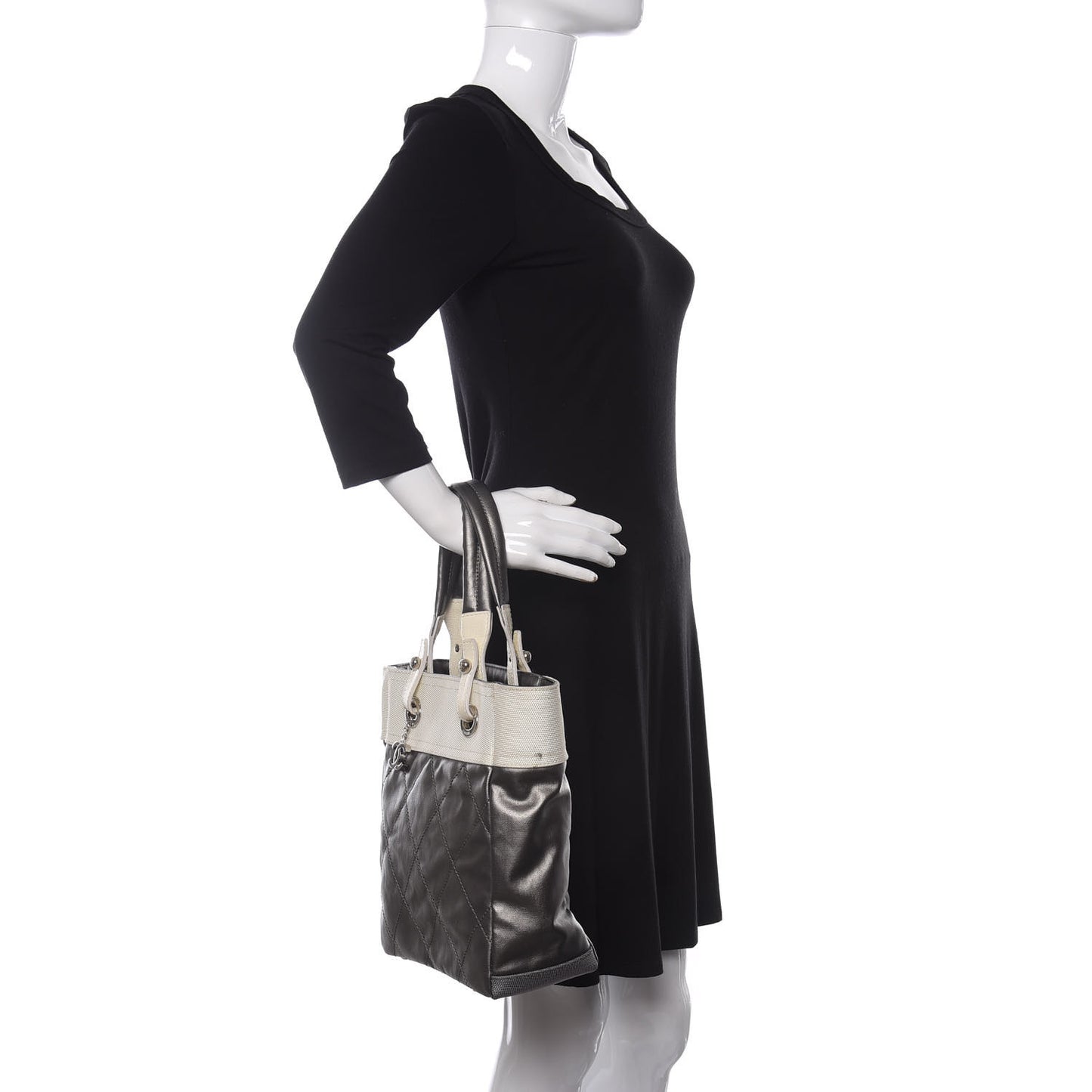Coated Canvas Quilted Small Paris Biarritz Tote Silver