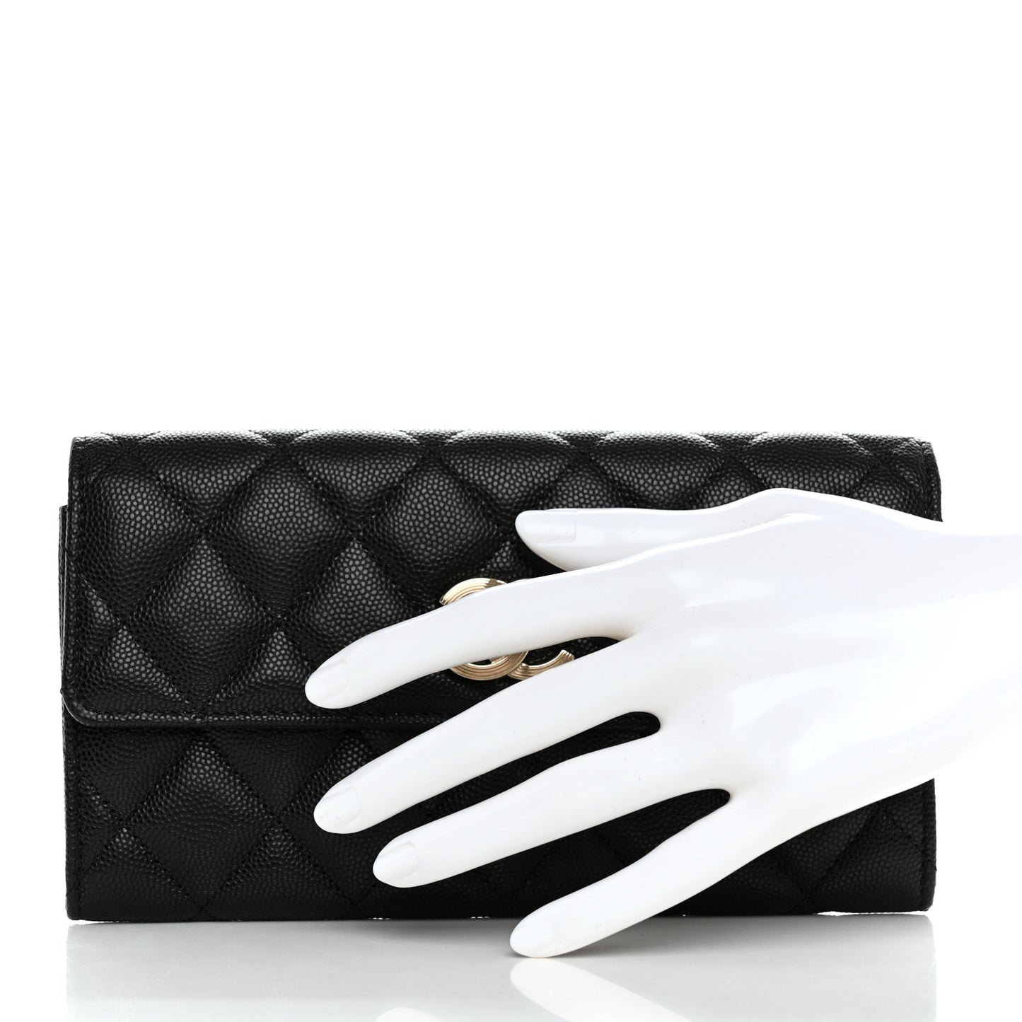 Caviar Quilted CC Large Gusset Flap Wallet Black