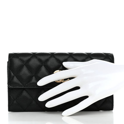 Chanel Caviar Quilted CC Large Gusset Flap Wallet Black 2 of 8
