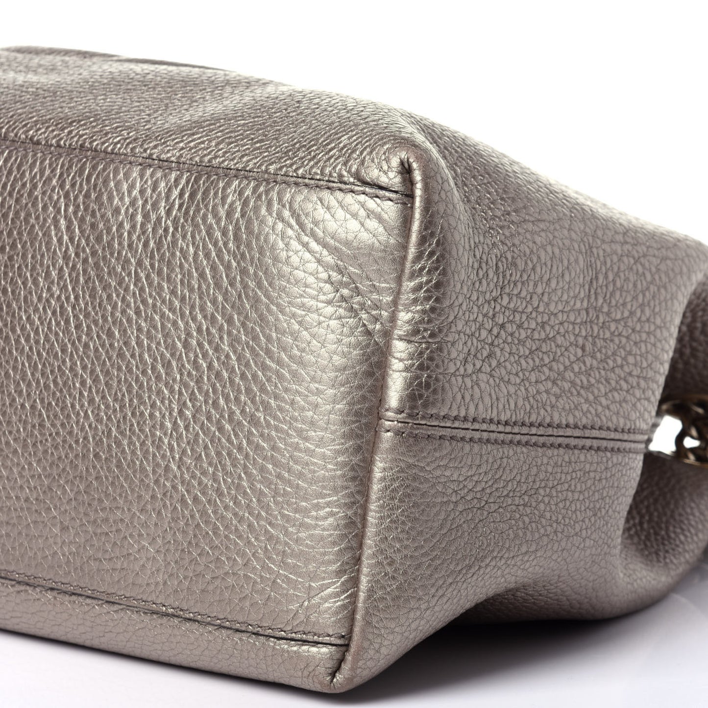 Metallic Pebbled Calfskin Medium Soho Chain Shoulder Bag Golden Beige