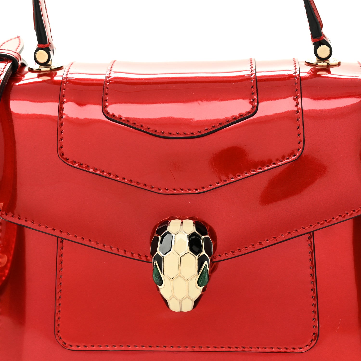 Bulgari Metallic Calfskin Serpenti Forever Top Handle Dark Red 8 of 11